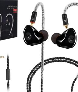 in Ear Monitor Headphones, HiFi Stereo IEM Earphones, Dynamic Dual Driver Wired Earbuds with Detachable Cable, Noise Canceling Headset for Singers Musicians Drummers Audiophile (Black)